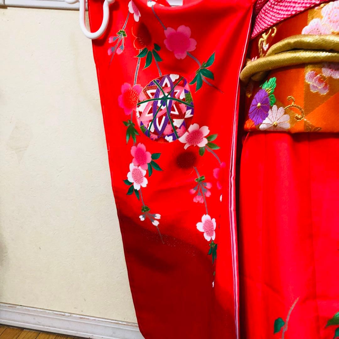 豪華7歳完全フルセット⭐︎未使用しつけ糸付き人気赤地暈し手毬花金彩煌びやか逸品