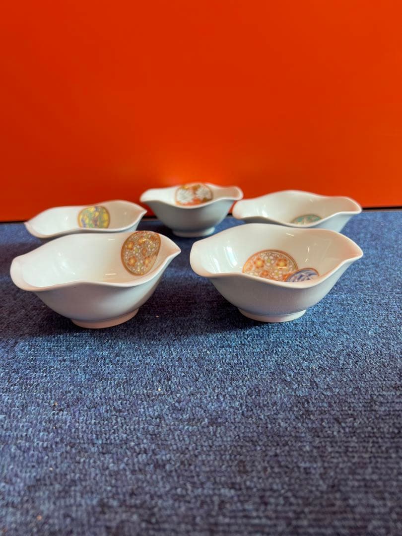 1385 深川製磁 寿赤絵 小皿揃 5客セット　未使用