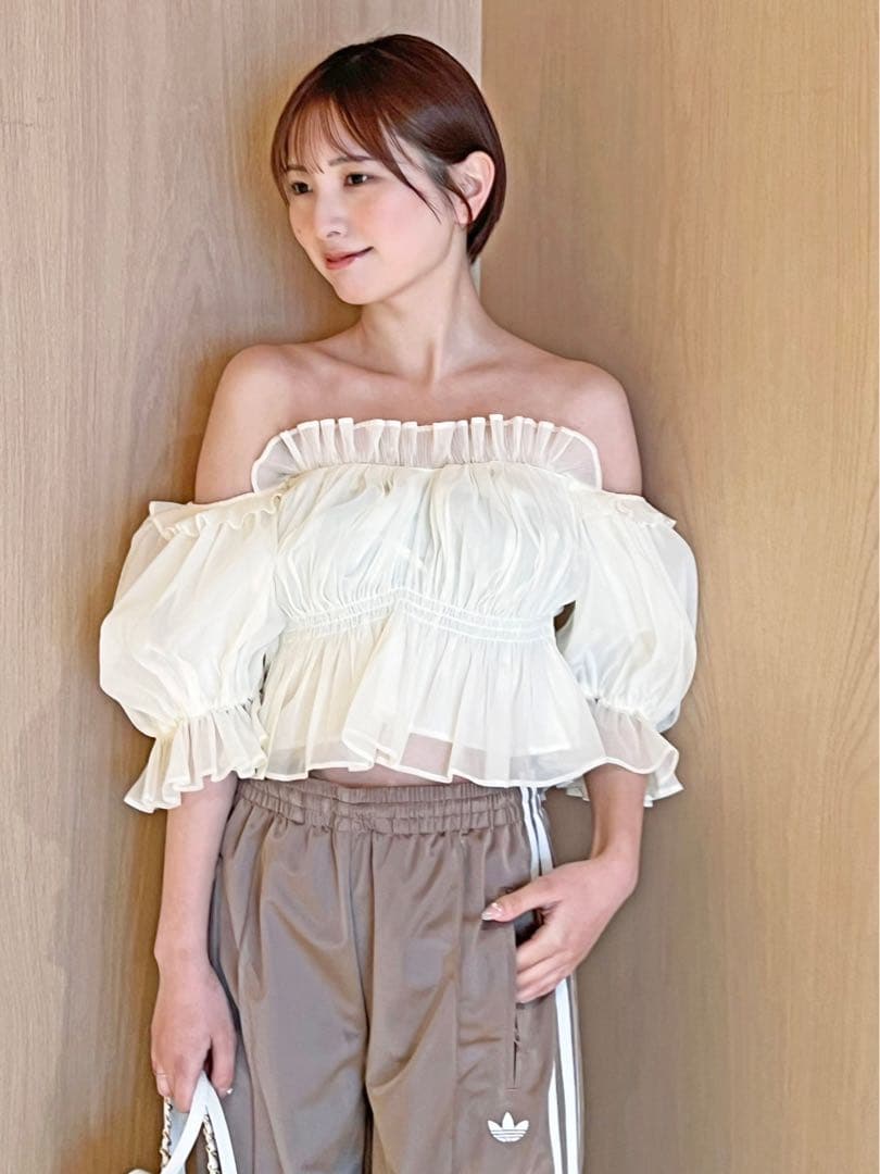 SNIDEL ギャザーオフショルブラウス