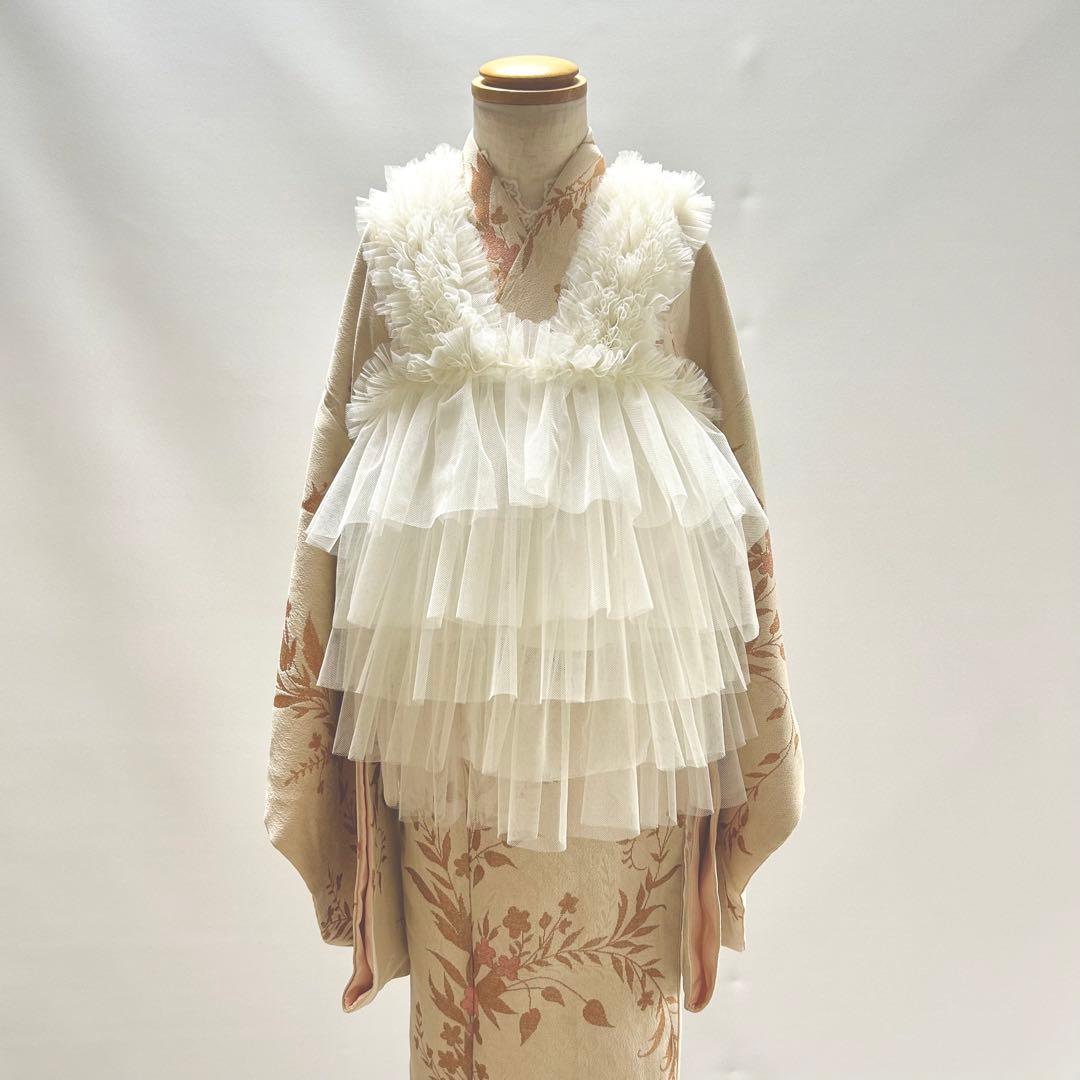 被布エプロン【ミルキーフリル】チュール被布　被布ドレス　七五三チュールドレス