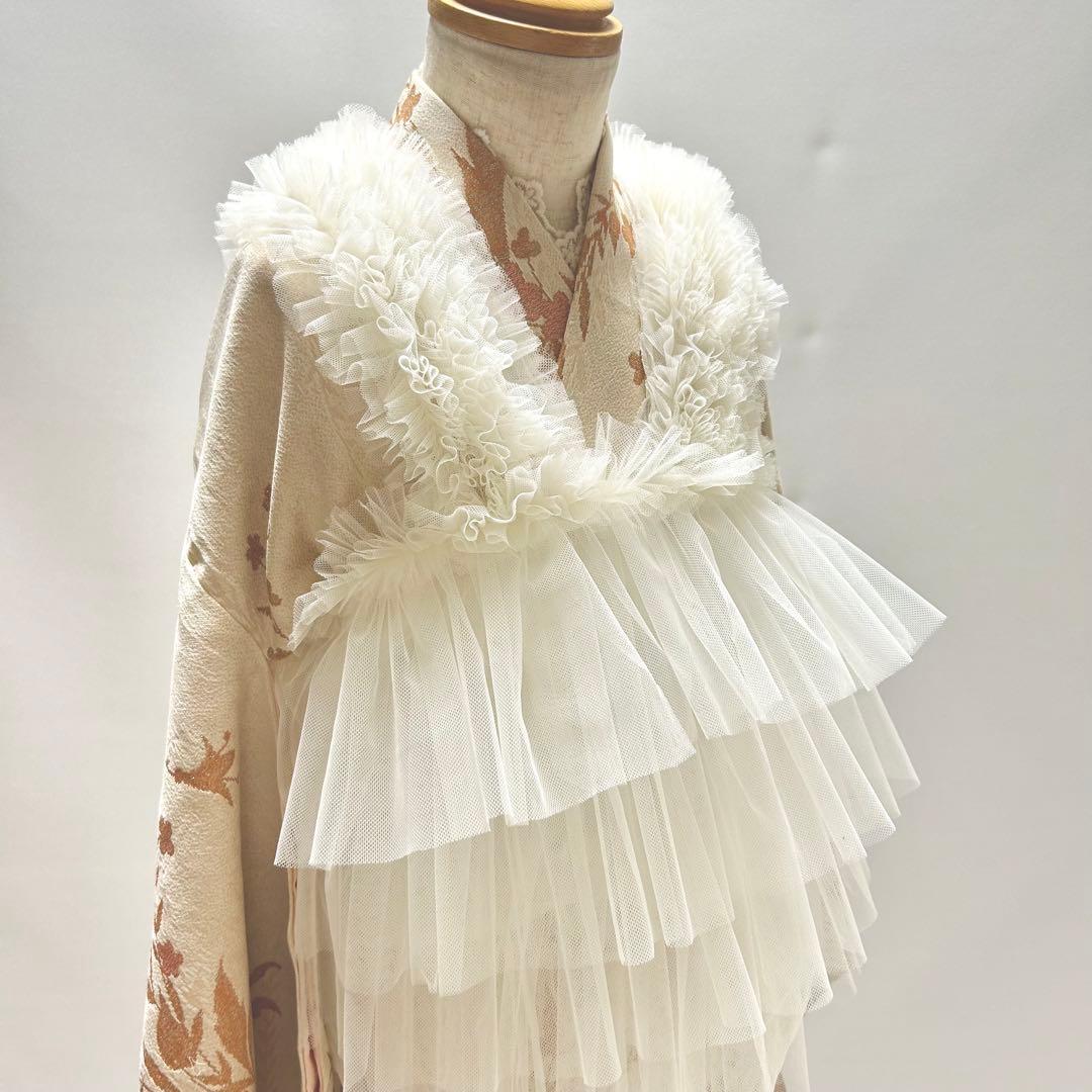 被布エプロン【ミルキーフリル】チュール被布　被布ドレス　七五三チュールドレス
