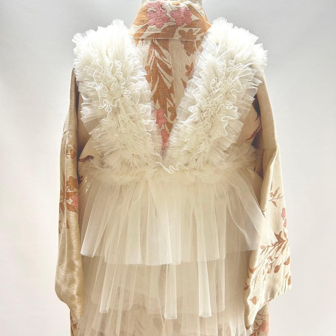 被布エプロン【ミルキーフリル】チュール被布　被布ドレス　七五三チュールドレス