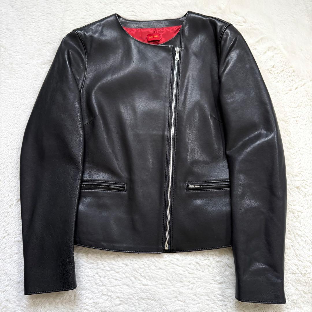【美品】デプレ DES PRES ラムレザー ノーカラージャケット ブラック M