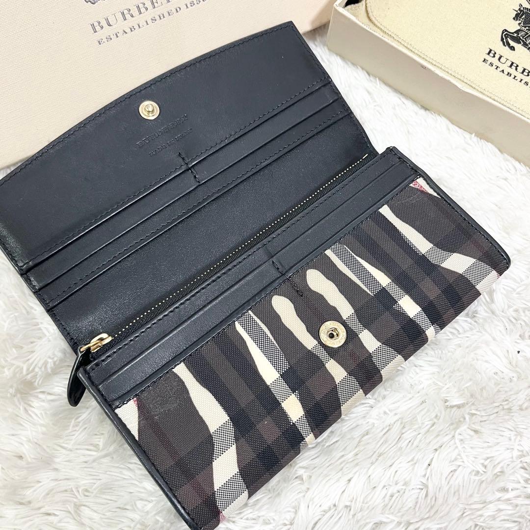 Burberry バーバリー レザー 長財布 ノバチェック ゼブラ柄