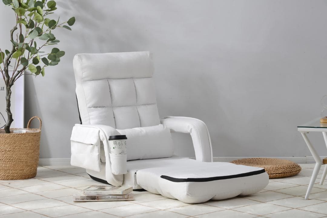 座椅子リクライニング14段ギア リクライニングチェアーコンパクト【ホワイト】