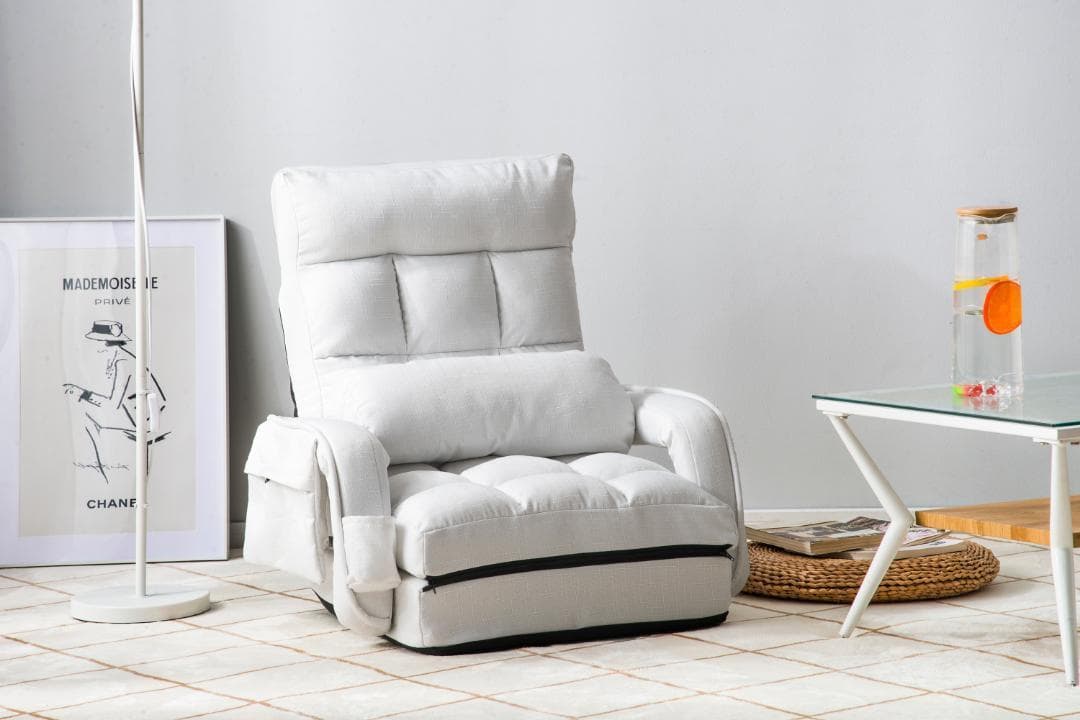 座椅子リクライニング14段ギア リクライニングチェアーコンパクト【ホワイト】