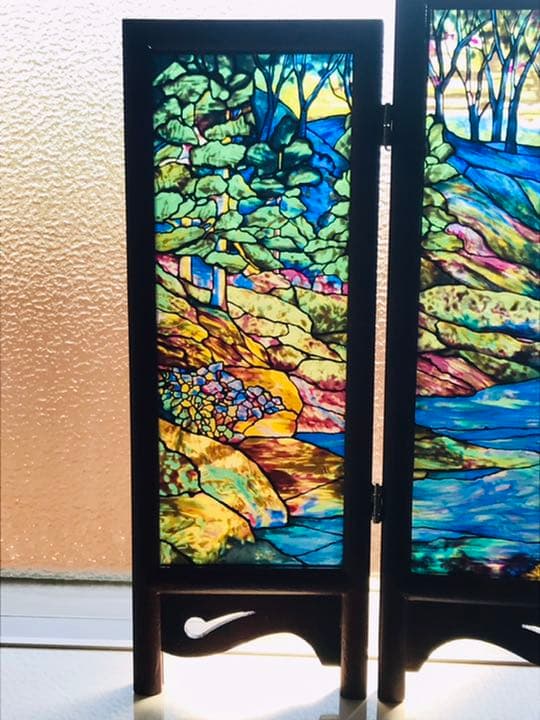 【超希少】グラスマスターズ社　森の中の小鹿三連画ステンドグラス　ティファニー