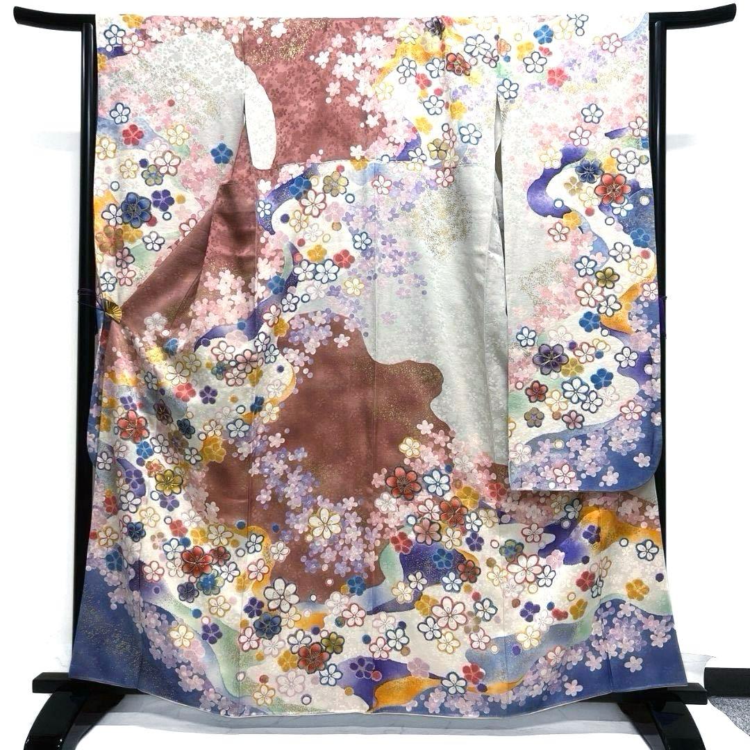 金駒刺繍　金彩　花模様　梅花　振袖　着物　013a p