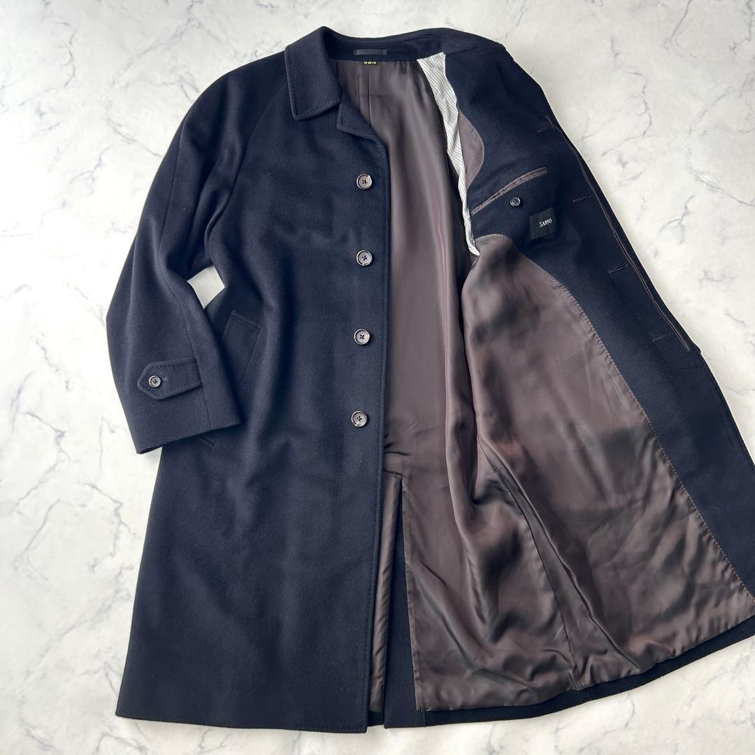 極美品✨　ピュアカシミヤ100%　サンヨーコート　ステンカラーコート　比翼　黒