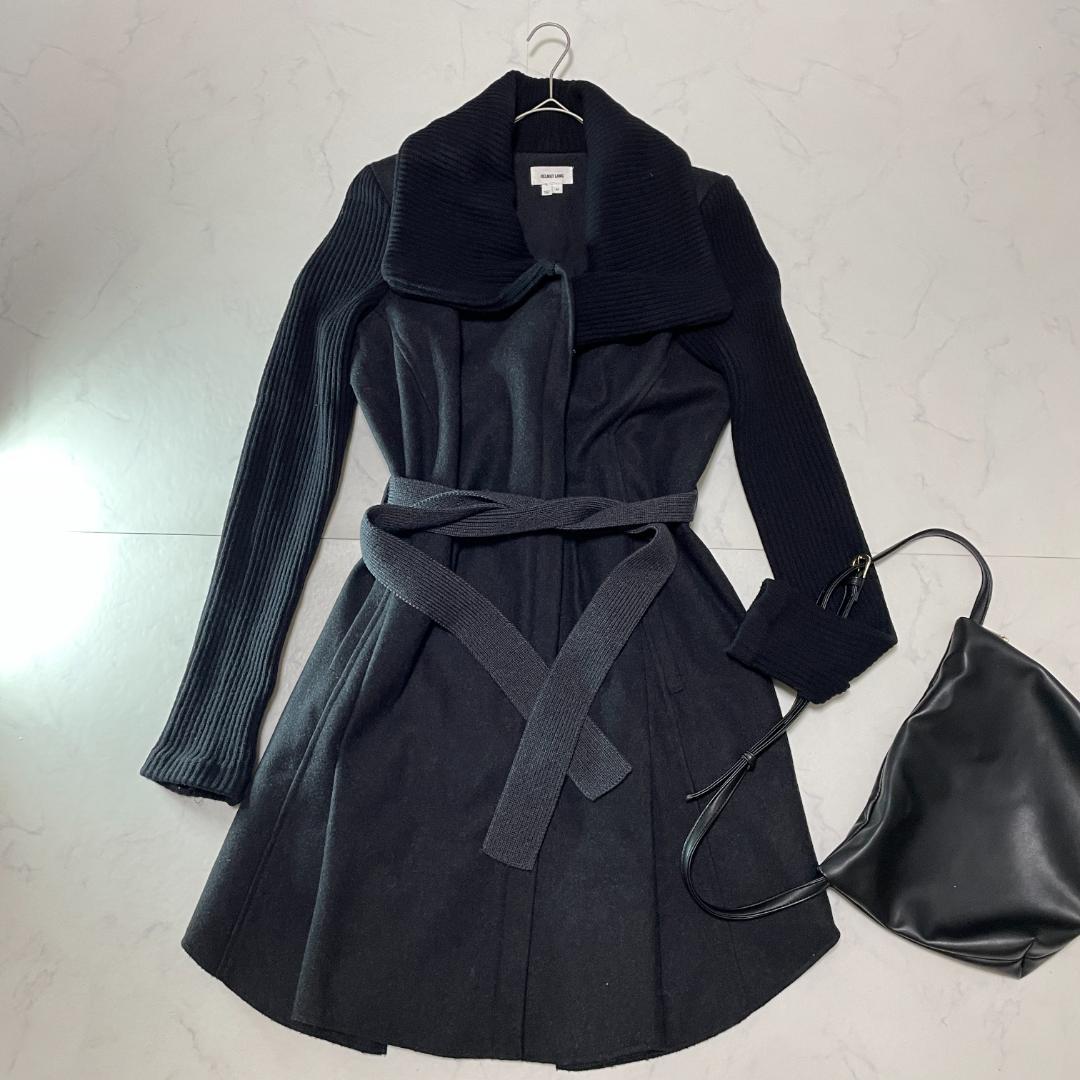 HELMUT LANG 異素材切替 ロングコート ウール混 ダークグレー M