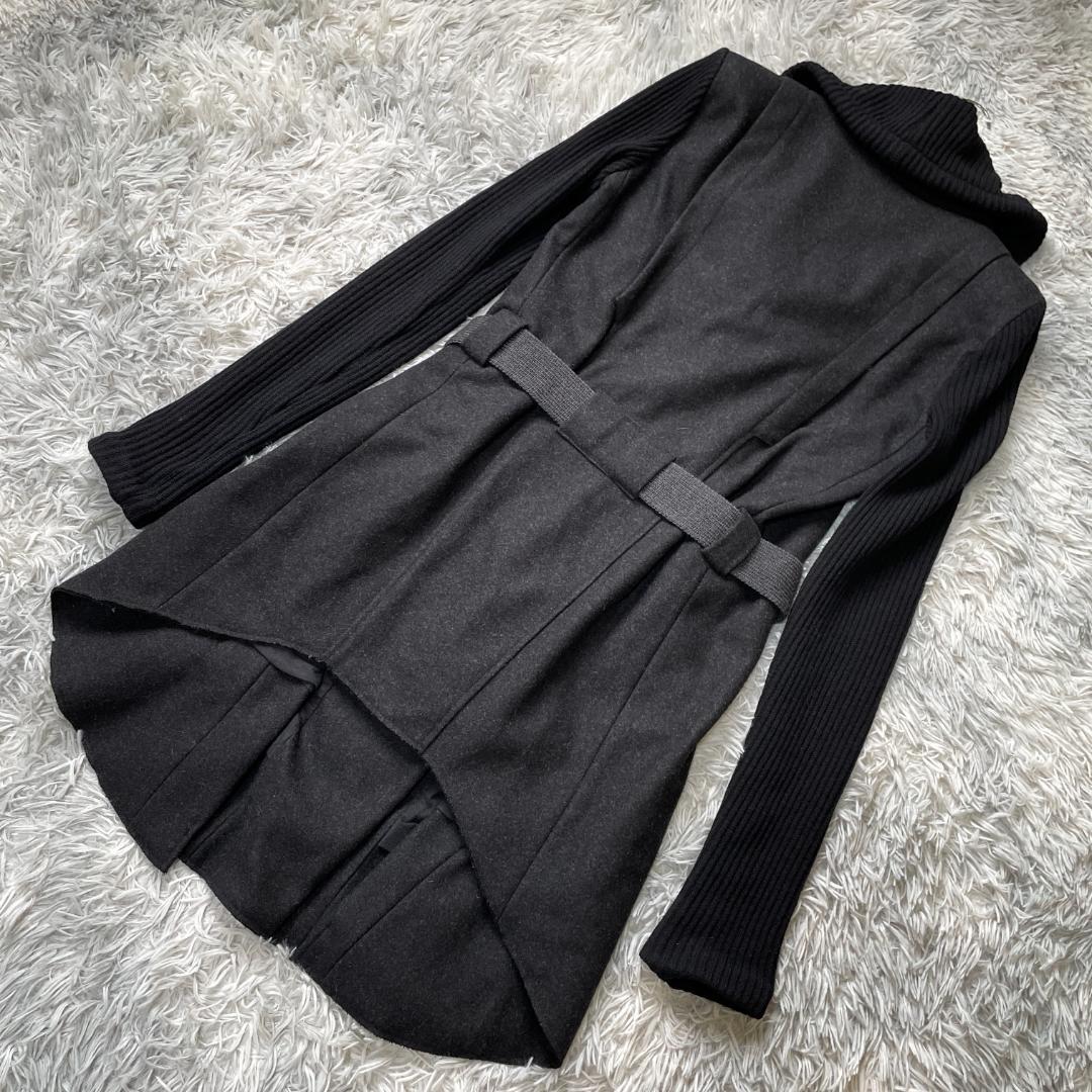 HELMUT LANG 異素材切替 ロングコート ウール混 ダークグレー M
