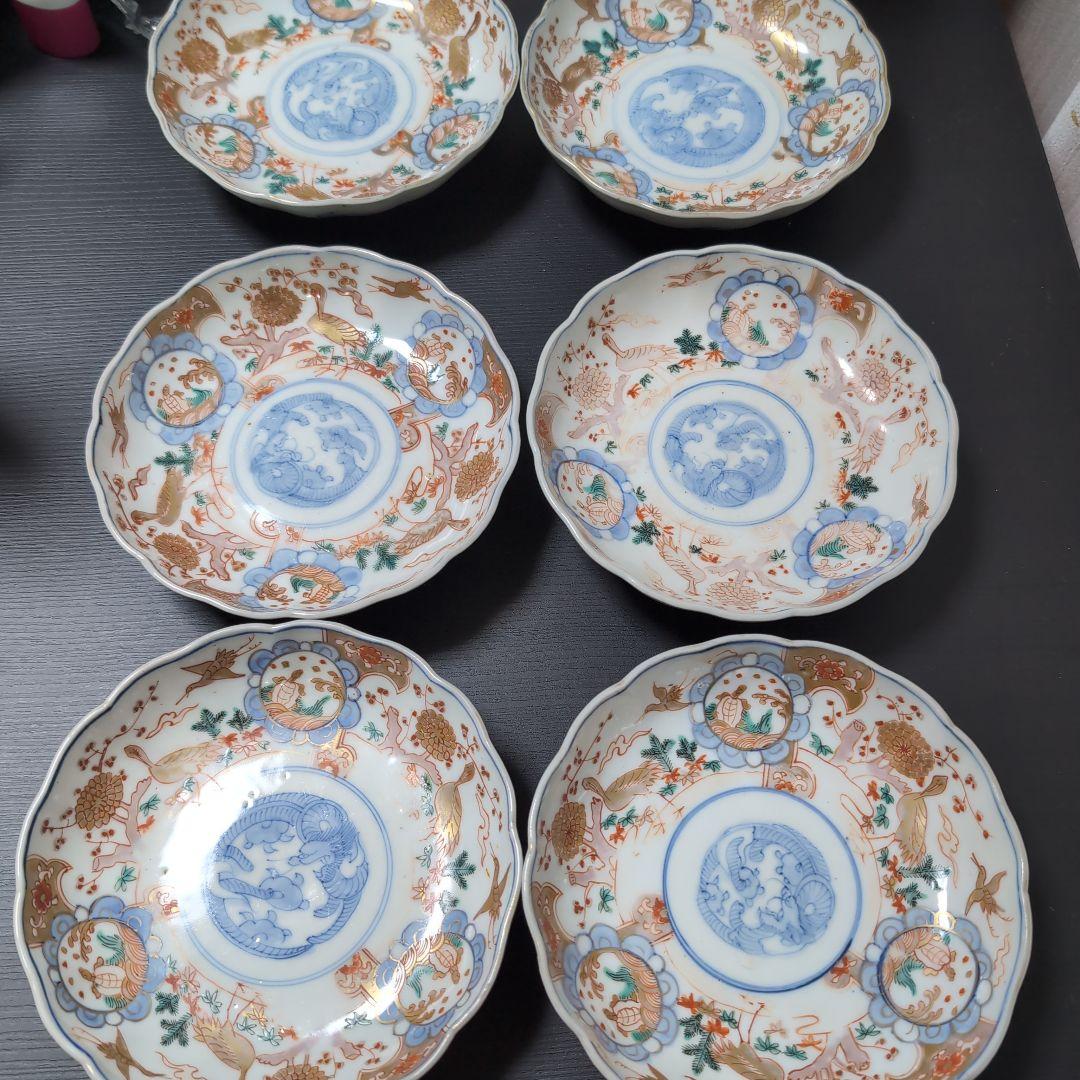 古伊万里焼　鶴に亀　6枚入り