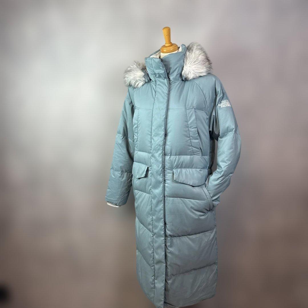 暖かい☆The North Face フード付きロングコート 水色　553