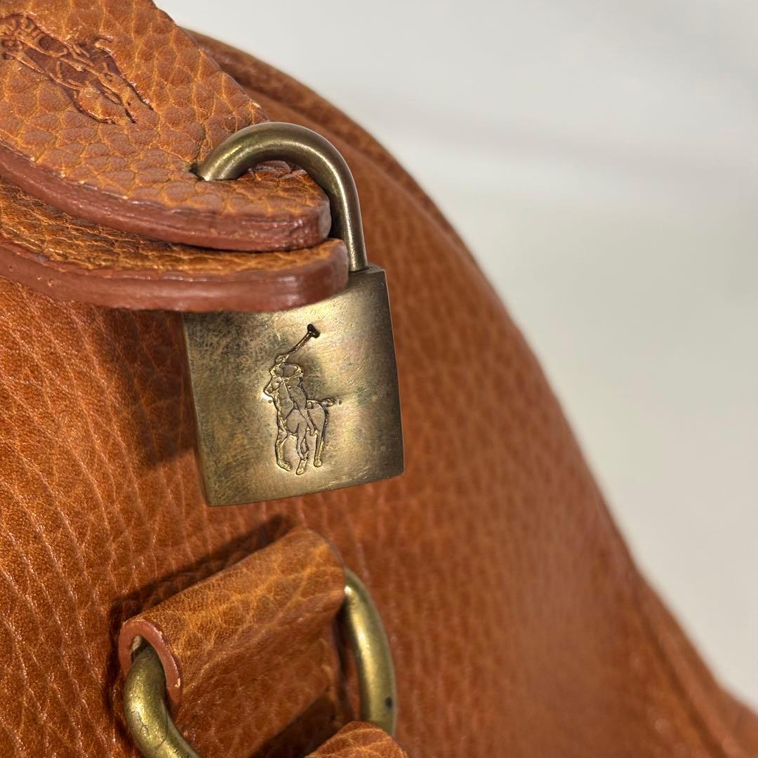 美品 ラルフローレン ハンドバッグ ミニボストン チャーム 鍵 レザー ブラウン