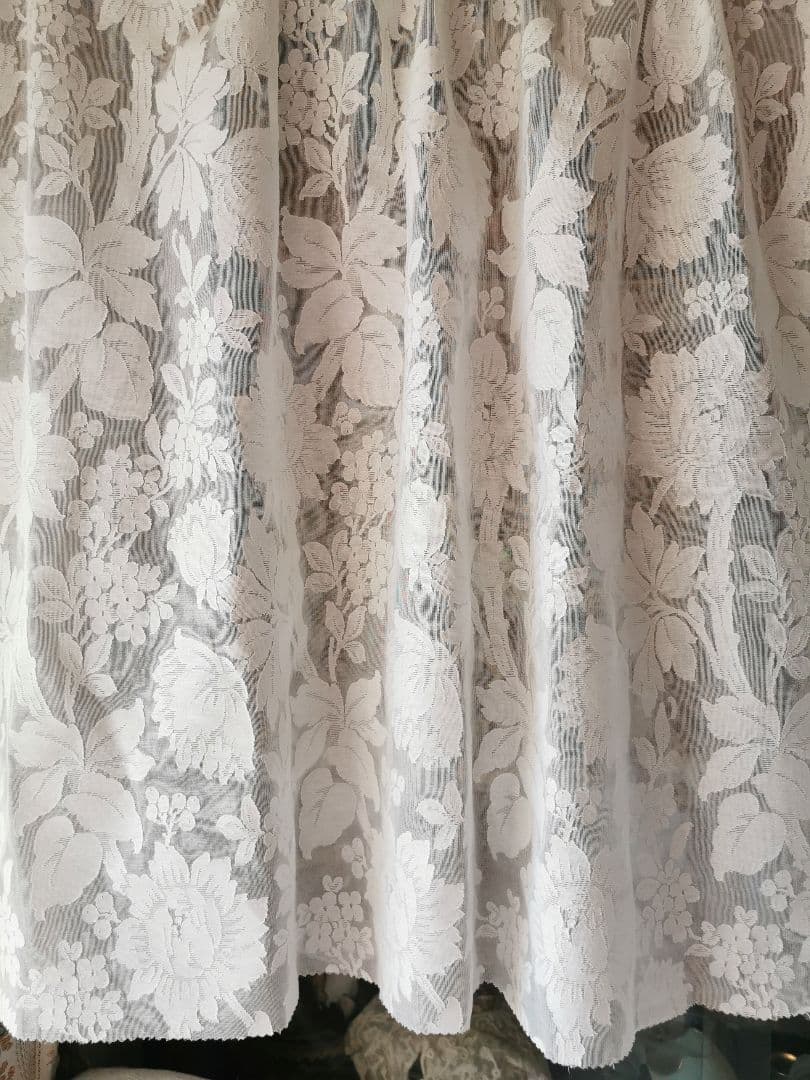 アンティークノッティンガムマドラスレース 向日葵 紫陽花ライラックカーテンパネル