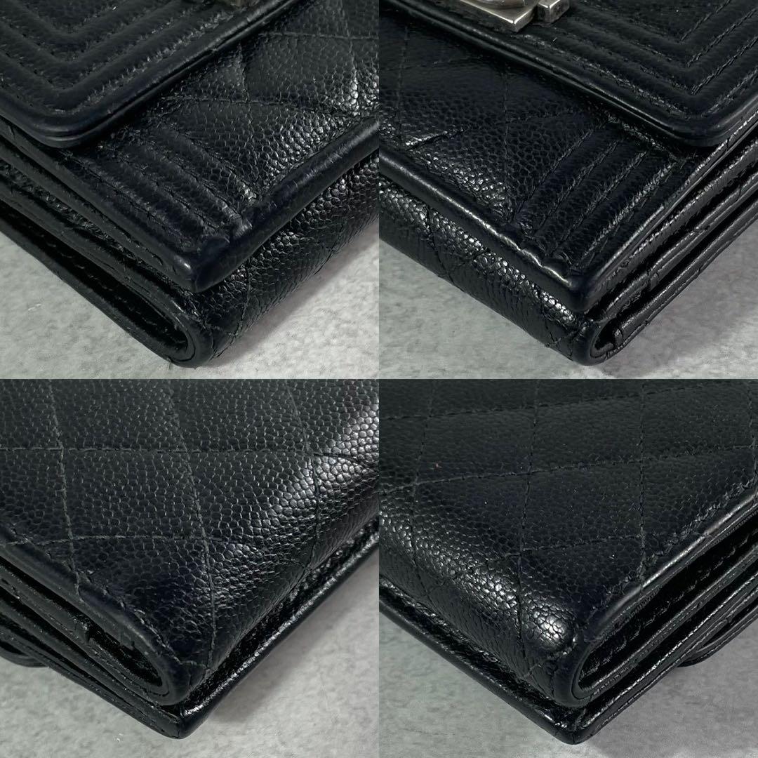 【極美品】CHANEL 三つ折り財布 キャビアスキン ボーイ ココ ブラック