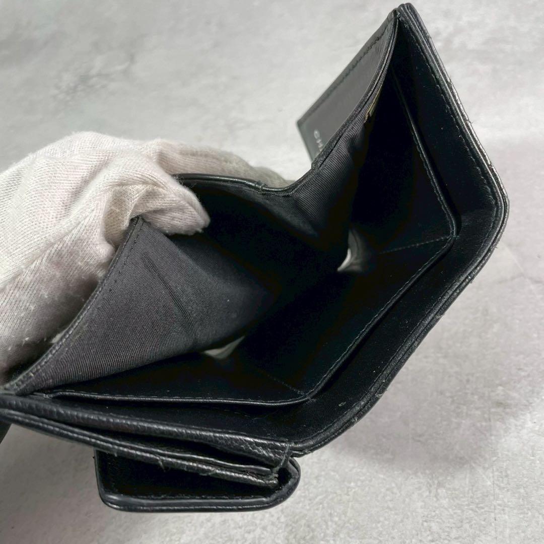 【極美品】CHANEL 三つ折り財布 キャビアスキン ボーイ ココ ブラック