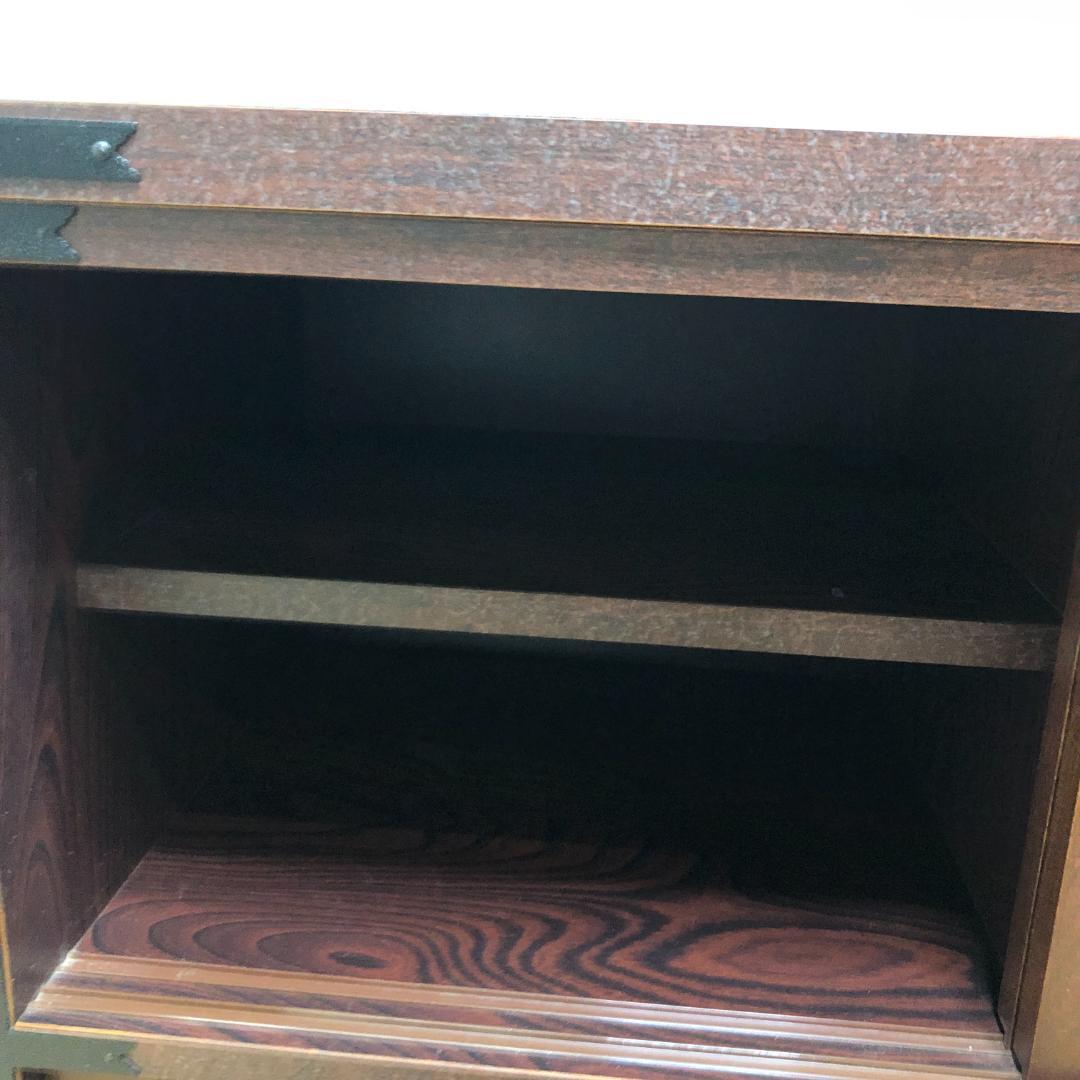 けやき民芸 90飾棚 和風 レトロ家具 ガラス戸付き 食器棚 　250720-6