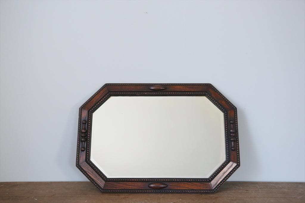 英国アンティーク木製カッティングミラー/壁掛け鏡オクタゴン八角形85-157-1