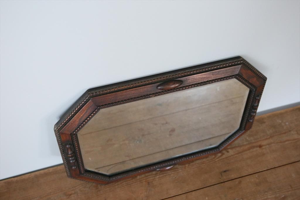 英国アンティーク木製カッティングミラー/壁掛け鏡オクタゴン八角形85-157-1