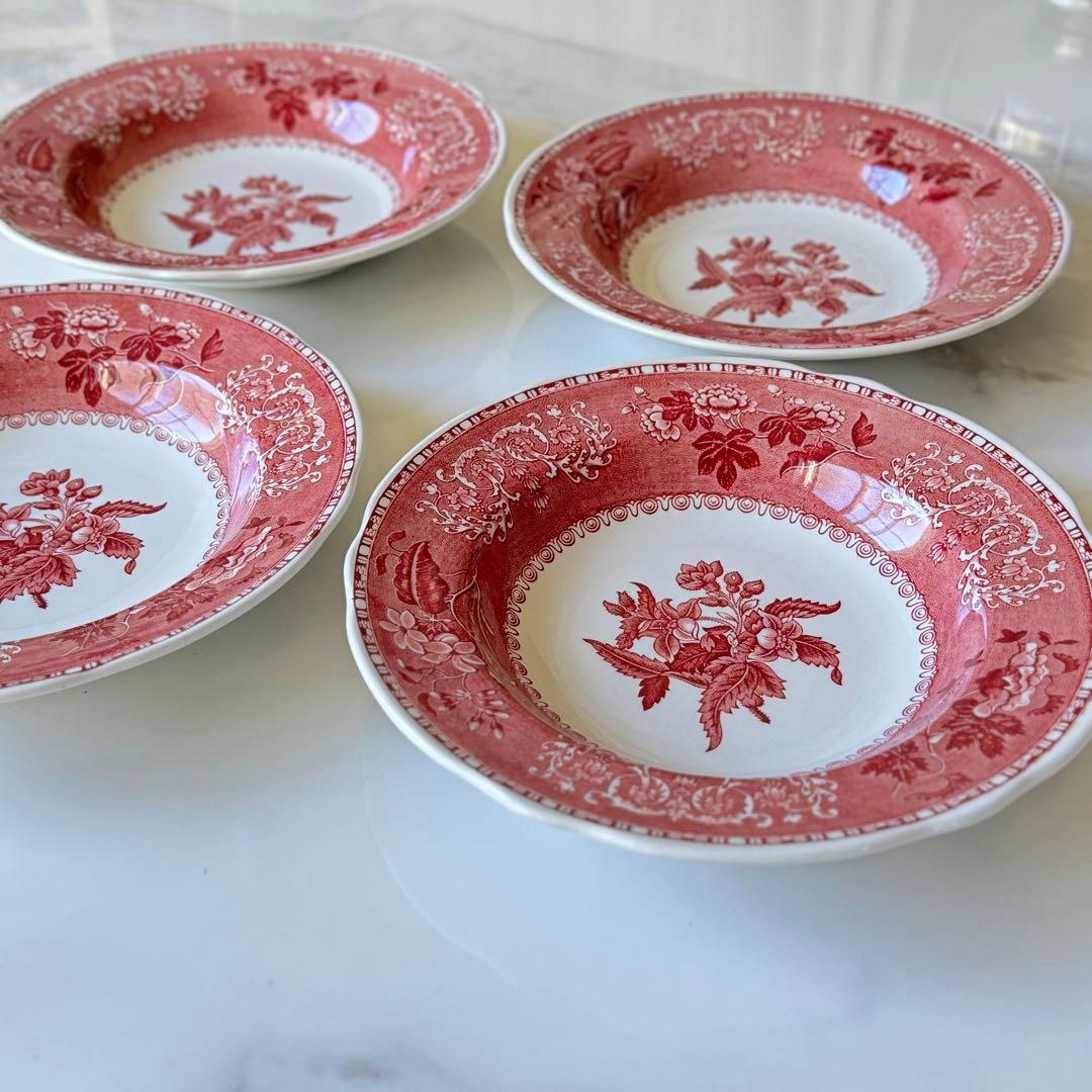 未使用 スポード 4枚セット ピンクカミラ リムプレート スープ パスタ 皿