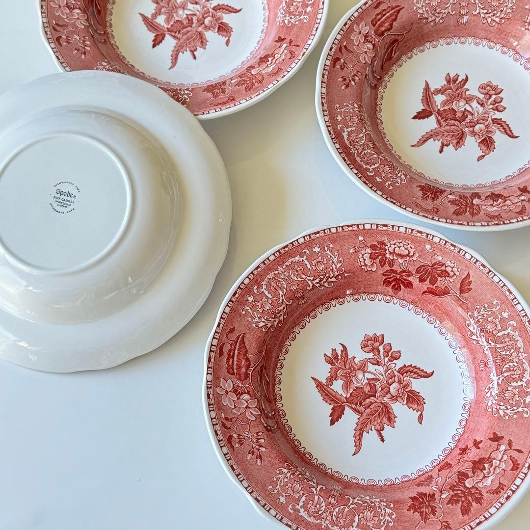 未使用 スポード 4枚セット ピンクカミラ リムプレート スープ パスタ 皿