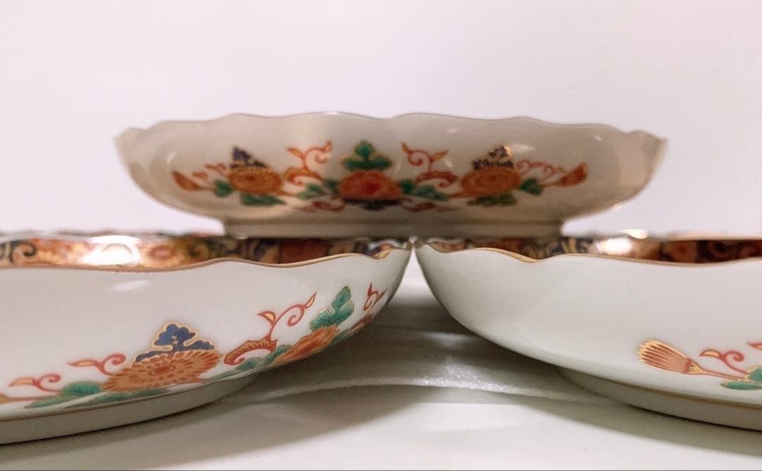 庫山窯　菊金唐草　金襴手　中皿揃い　和皿　5枚