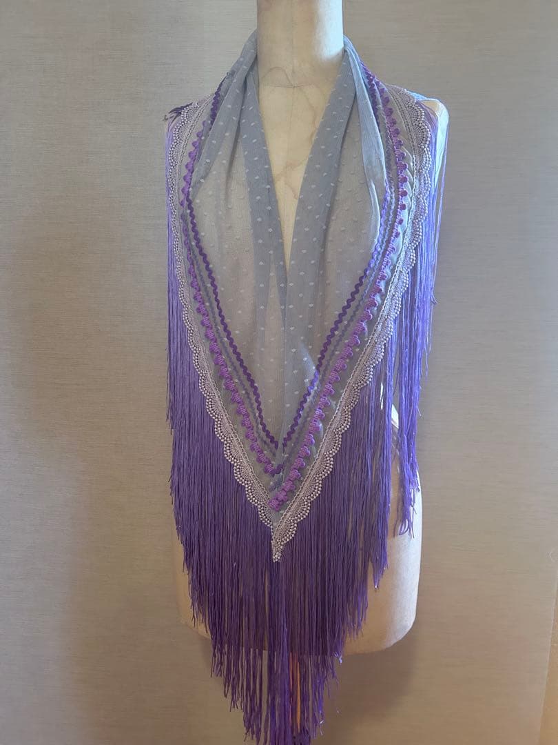 新作★パープル系フラメンコシージョドット柄チュールレース