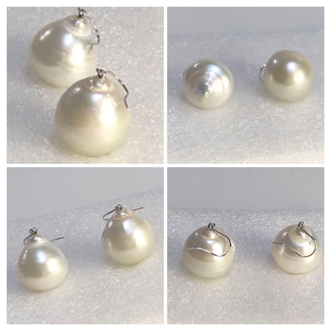 K14WG天然南洋白蝶真珠　大珠スイングピアス　　14.23/14.39mm