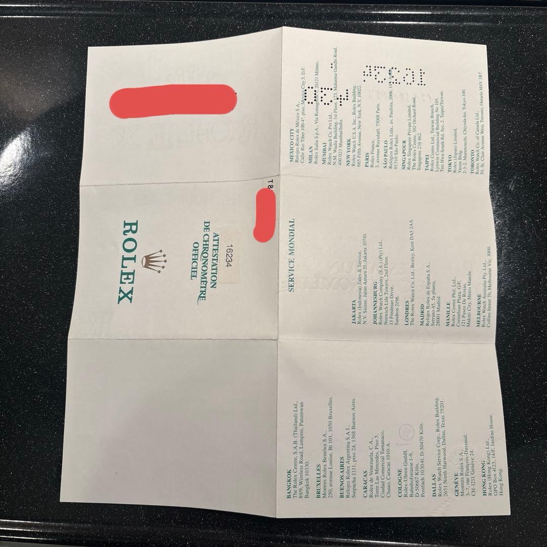 ロレックスギャランティカード16234デイトジャストROLEXメンズ