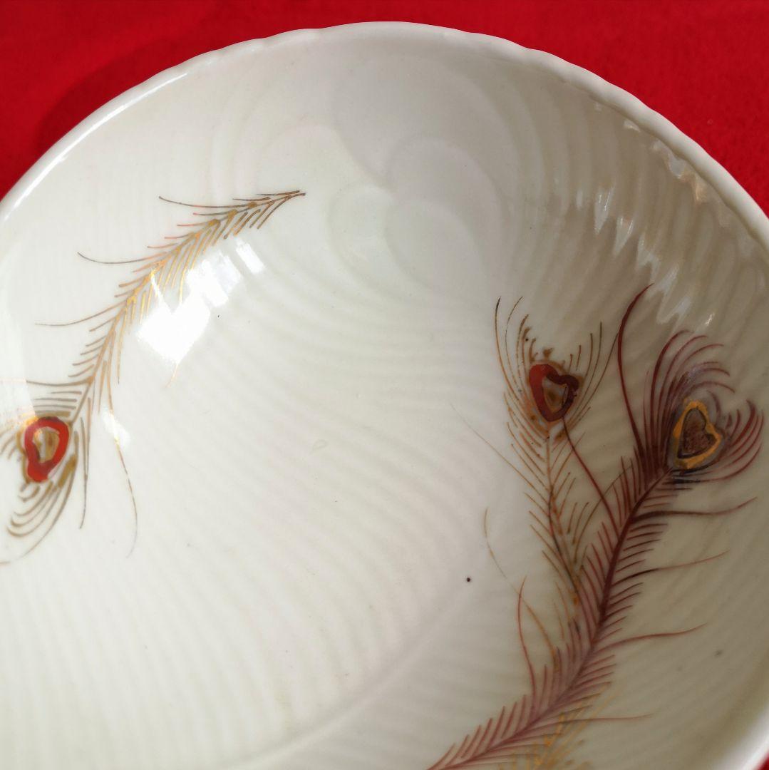 肥前伊万里焼 昭和20～30年代 羽毛画 骨董 お碗 5点セット 未使用 桐箱付