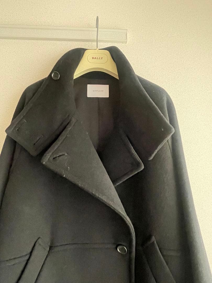 たまり！BCストック＊Wビーバーコクーンスタンドカラーコート　ブラック