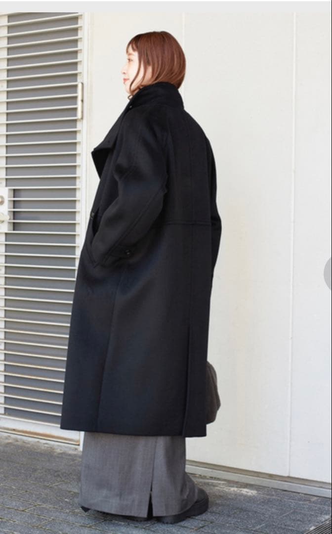 たまり！BCストック＊Wビーバーコクーンスタンドカラーコート　ブラック