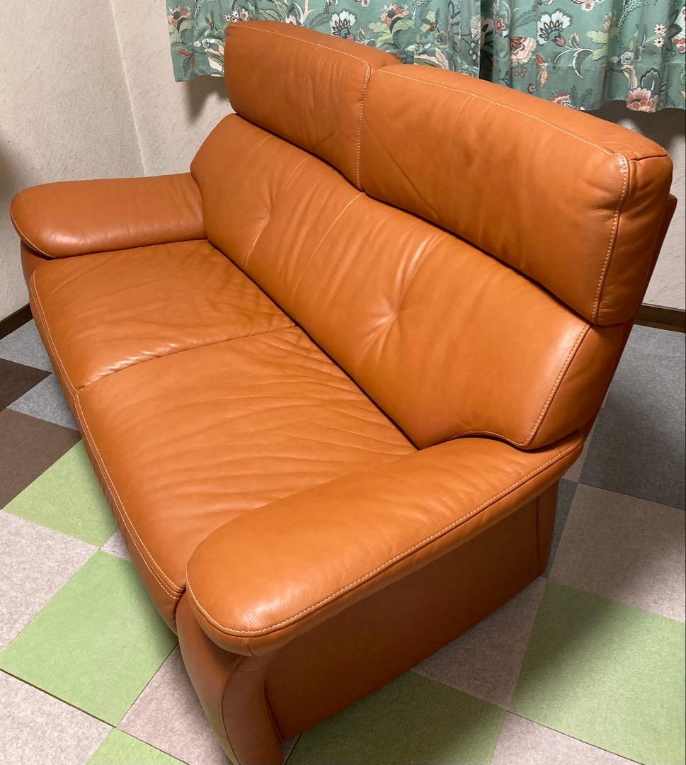 カリモク　ブラウンレザー 2人掛けソファ