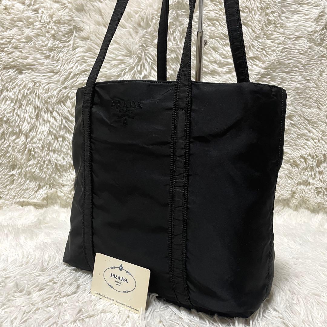 【良品】PRADA プラダ　トートバッグ　ナイロン　ブラック　黒　刺繍　肩掛け
