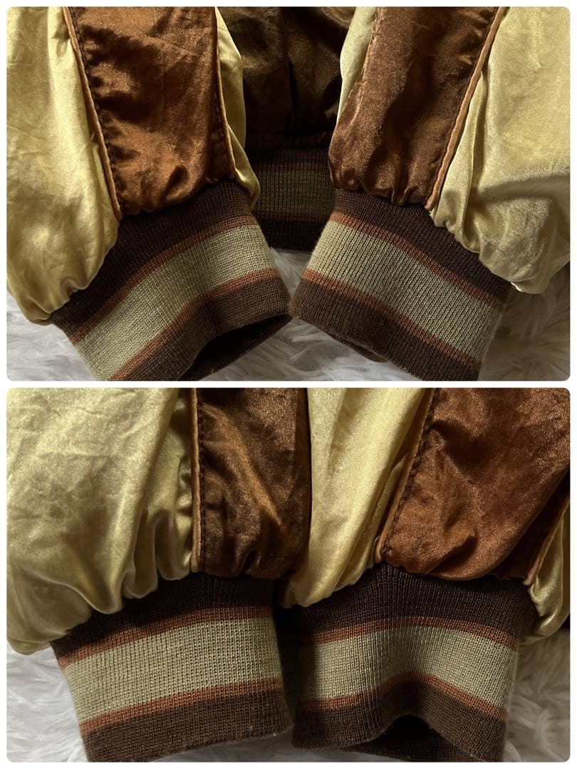 スカジャン ハワイ 刺繍 Aloha Hawaii 光沢ブラウン Mサイズ　中綿