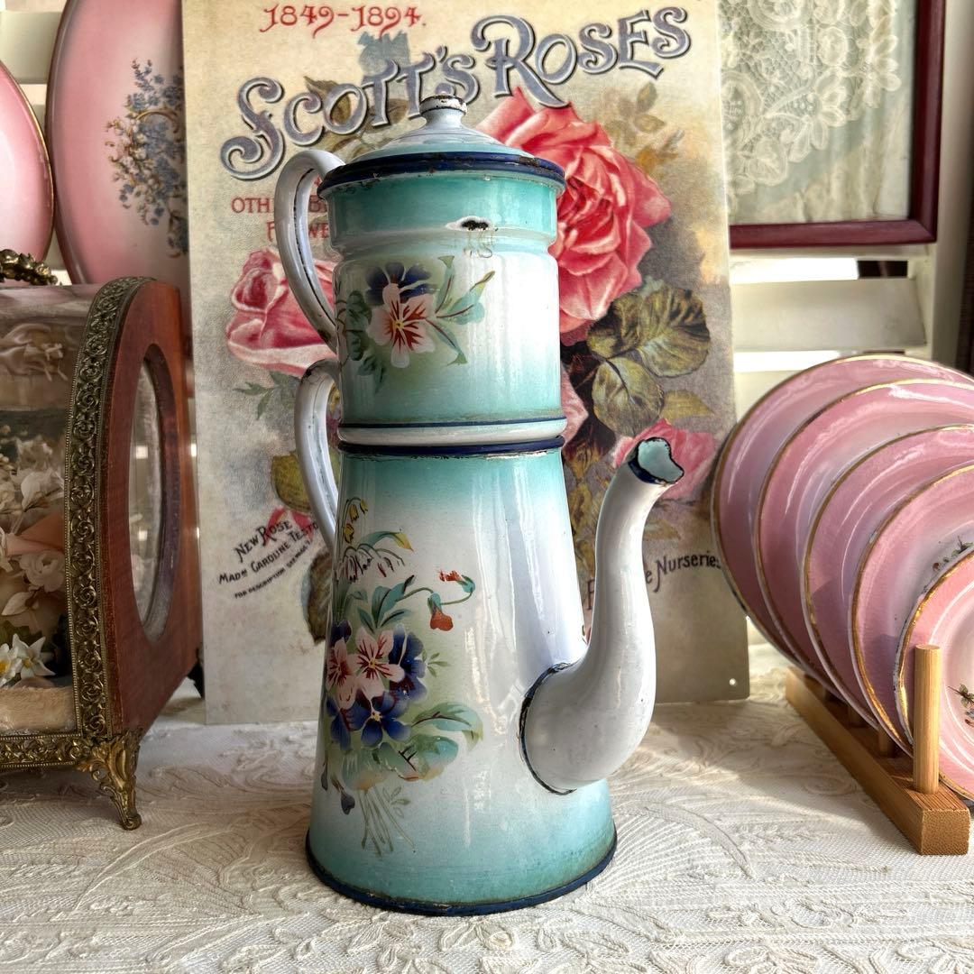 フランスアンティーク　japy スズランとビオラのコーヒーポット