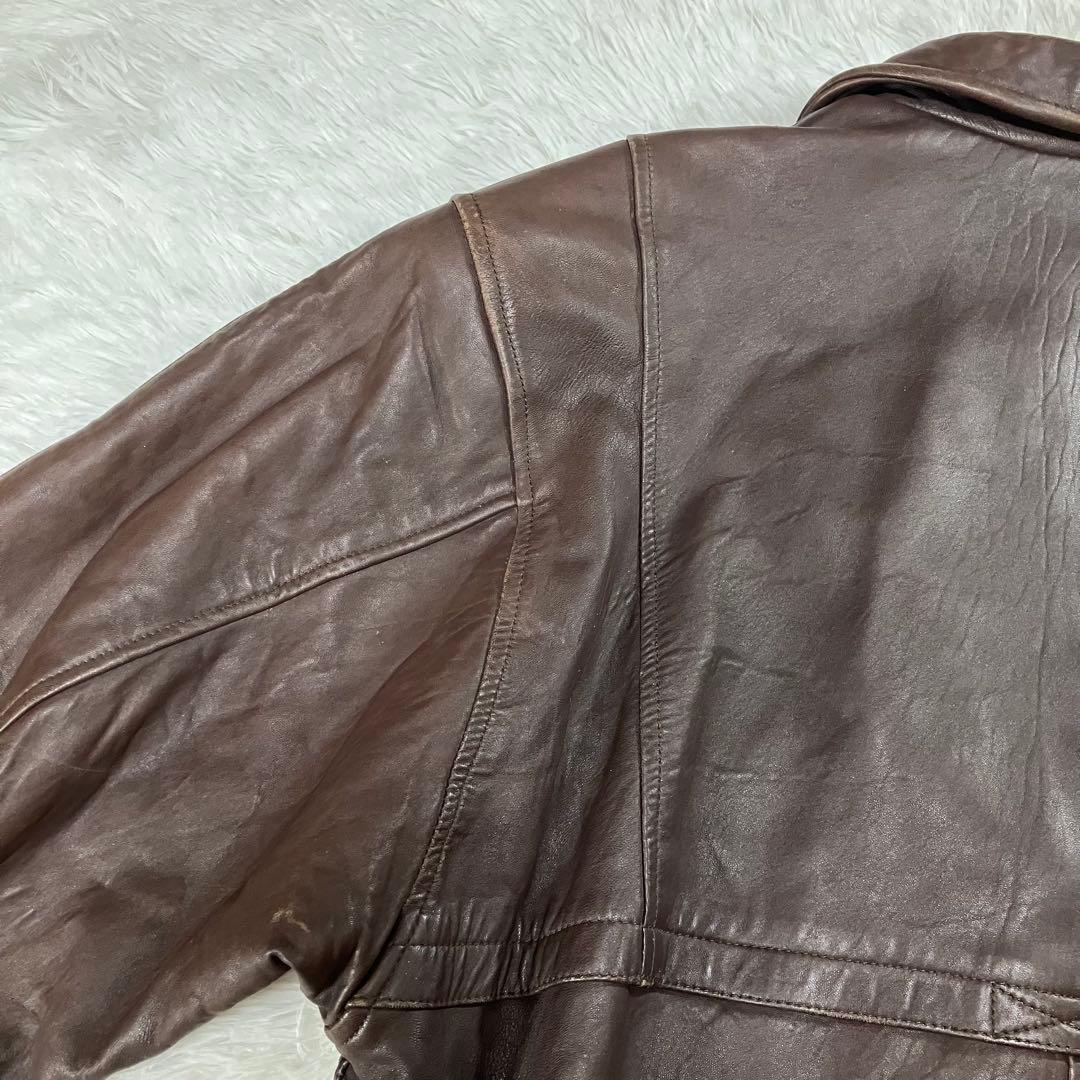 オールド ラムレザー 短丈ジャケット メンズ ブラウンL 古着 羊革 90s