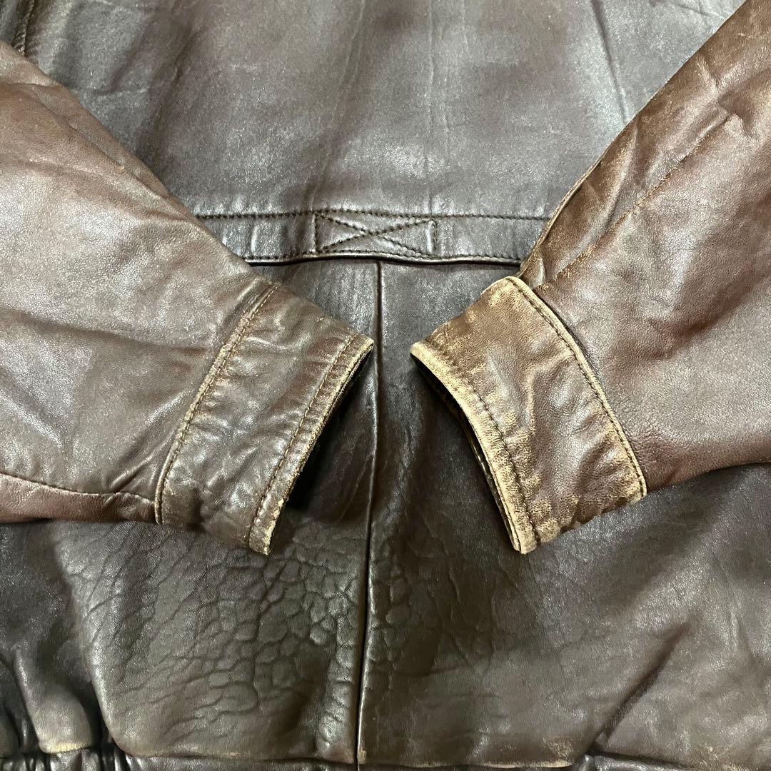 オールド ラムレザー 短丈ジャケット メンズ ブラウンL 古着 羊革 90s