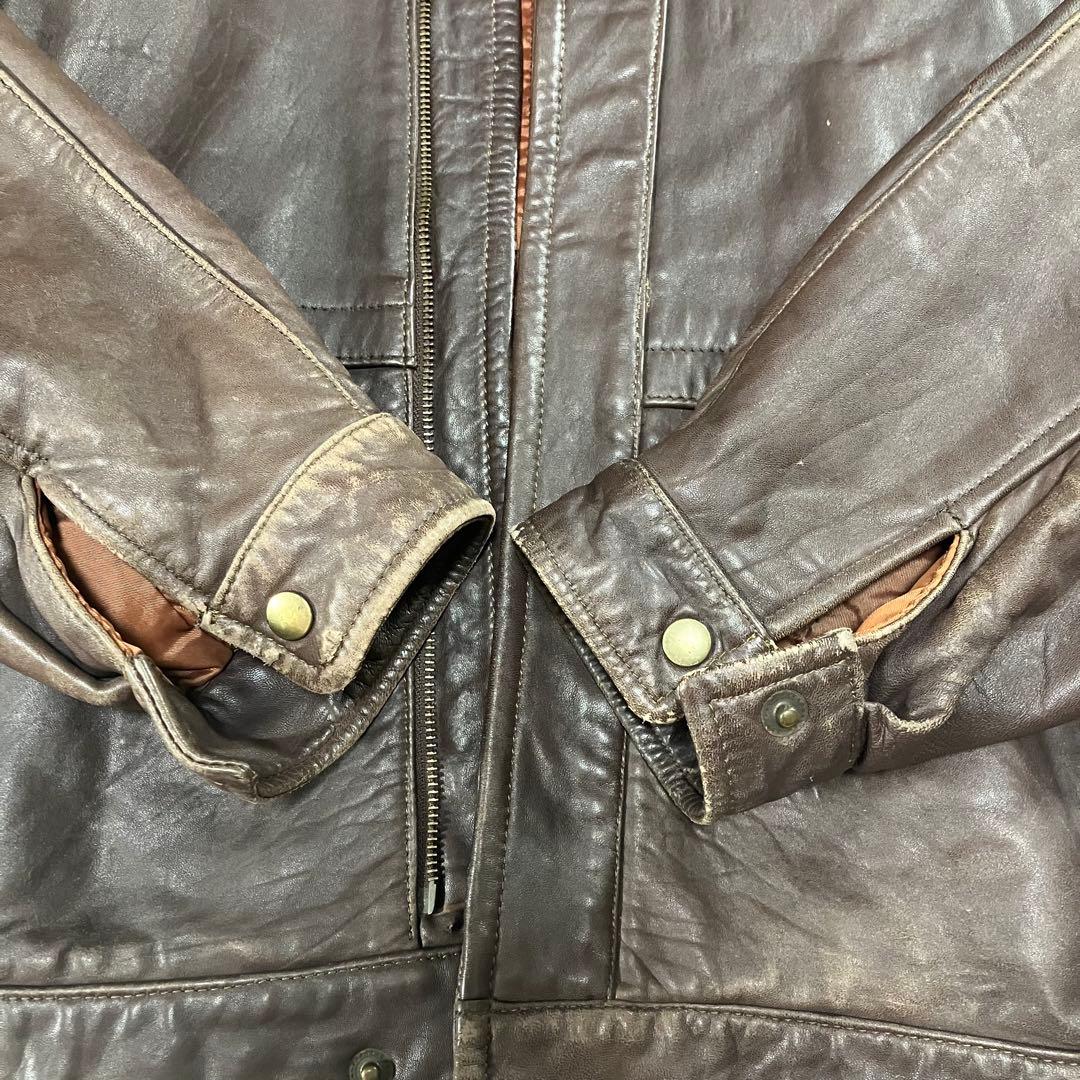 オールド ラムレザー 短丈ジャケット メンズ ブラウンL 古着 羊革 90s