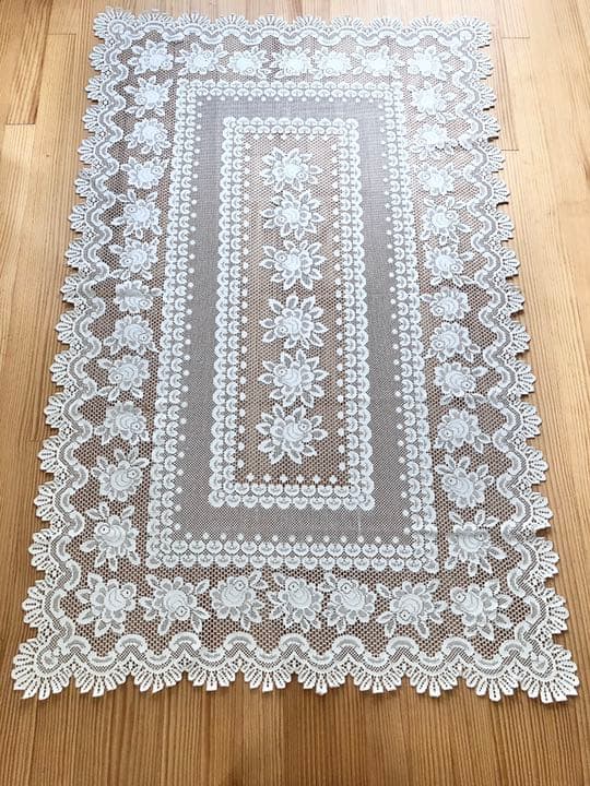 【美品】フランスアンティークレーステーブルクロス　リネンクロシェレースクロス♪