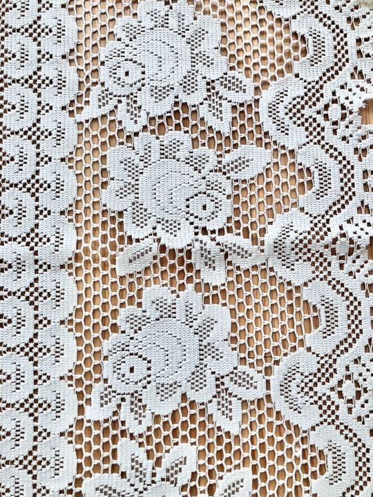 【美品】フランスアンティークレーステーブルクロス　リネンクロシェレースクロス♪