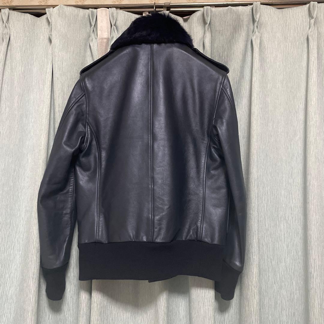 ジョンローレンスサリバン レザーブルゾン S ネイビー ファー付き