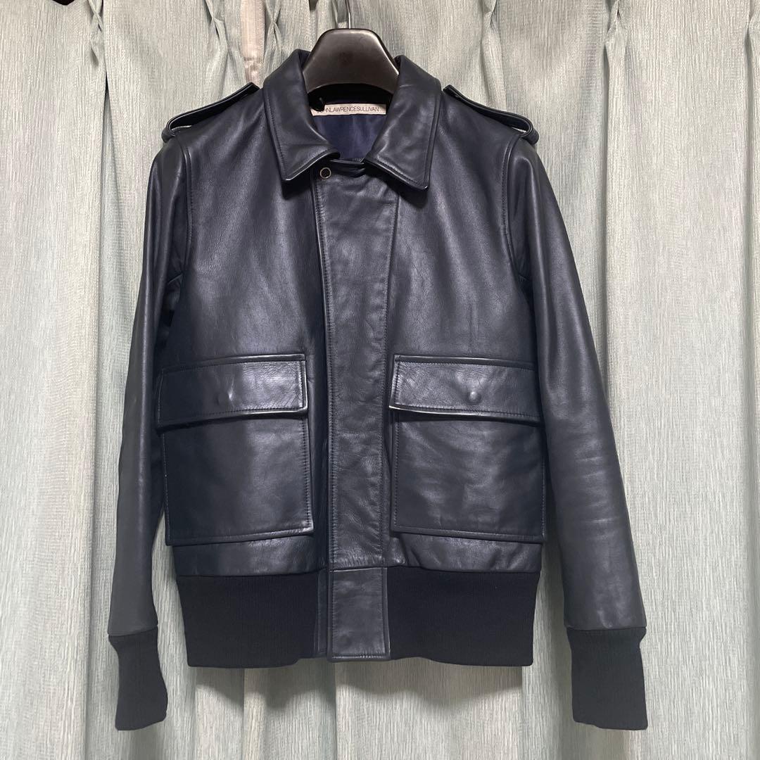ジョンローレンスサリバン レザーブルゾン S ネイビー ファー付き