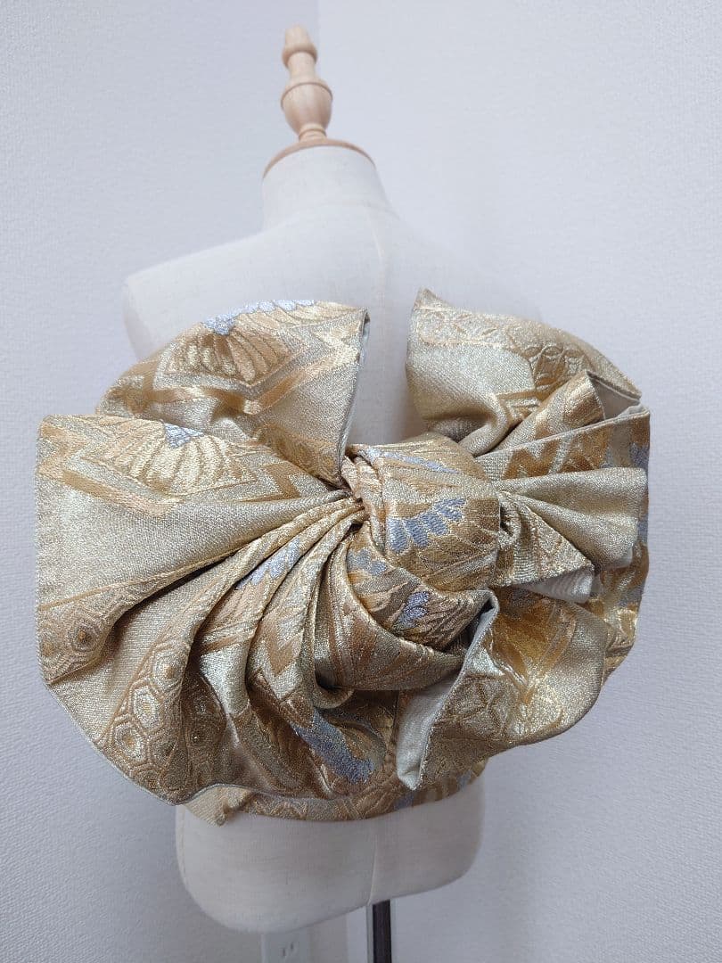 七五三　ハーフ成人式　ジュニア帯　大人用袋帯からの作り帯　1点物 鶴柄　金系