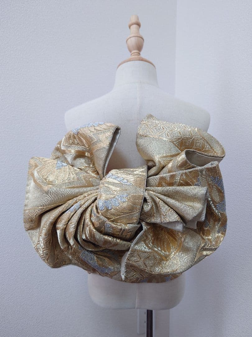 七五三　ハーフ成人式　ジュニア帯　大人用袋帯からの作り帯　1点物 鶴柄　金系