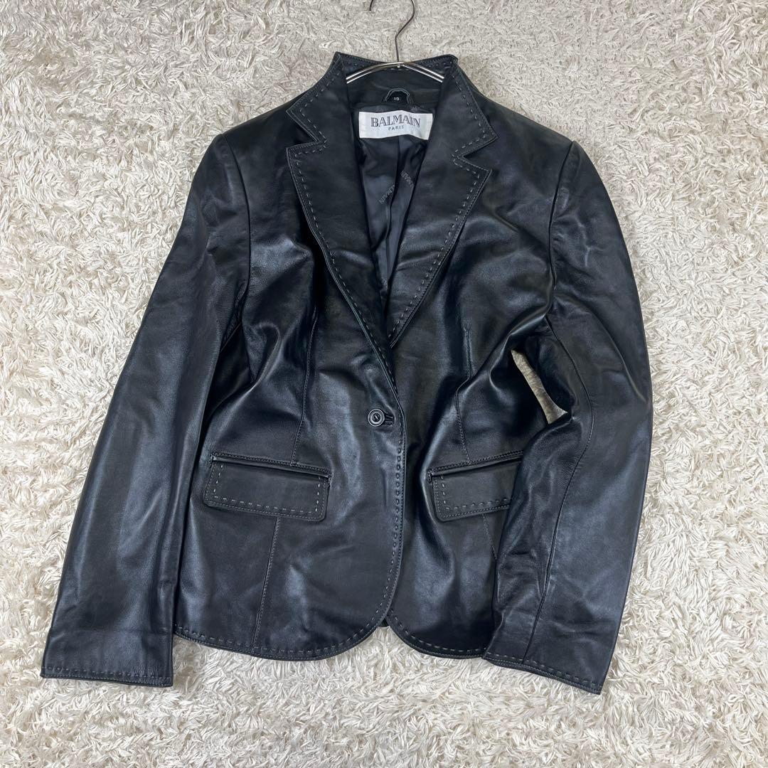 BALMAIN ラムレザー 羊革 ジャケット 大きいサイズ 裏地総柄ロゴ 2XL