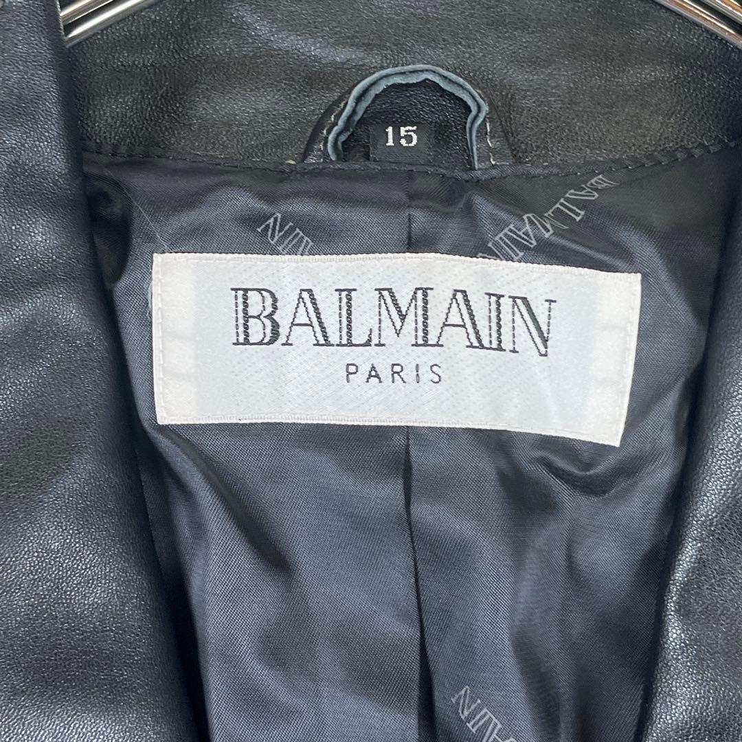 BALMAIN ラムレザー 羊革 ジャケット 大きいサイズ 裏地総柄ロゴ 2XL