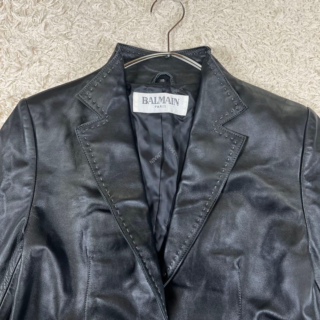 BALMAIN ラムレザー 羊革 ジャケット 大きいサイズ 裏地総柄ロゴ 2XL