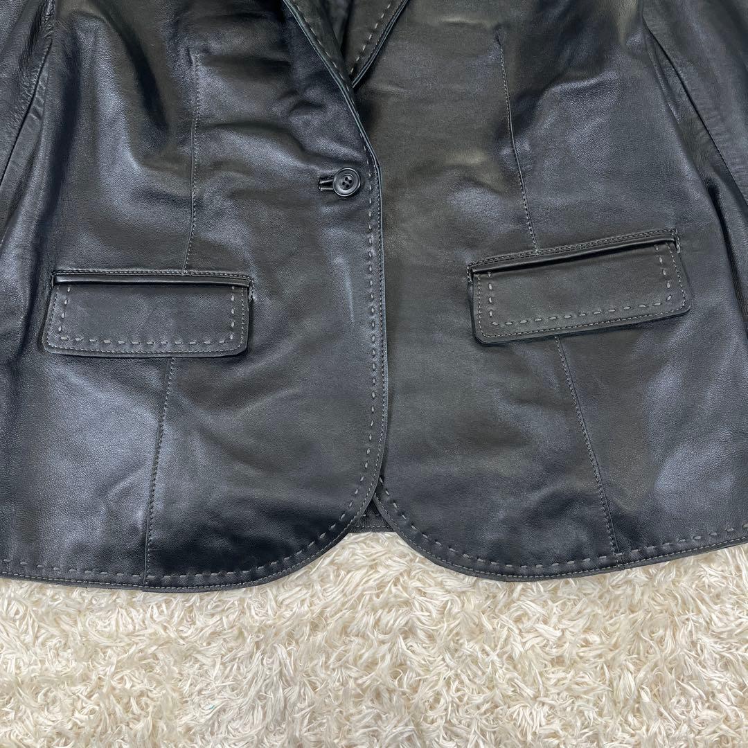 BALMAIN ラムレザー 羊革 ジャケット 大きいサイズ 裏地総柄ロゴ 2XL